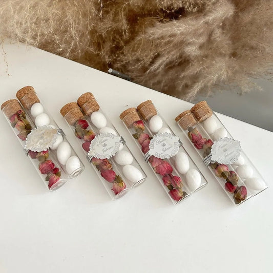 Altesse-Duo-Zuckermandeln als personalisiertes Gastgeschenk zur Hochzeit – 2er-Set im Reagenzglas-Design