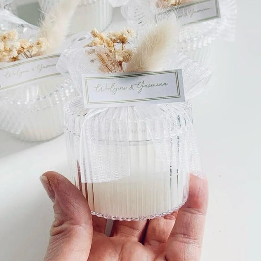 Cristalline-Kerze im Kristallglas als personalisiertes Gastgeschenk zur Hochzeit – edel und elegant