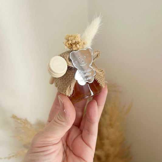 Honigtöpfchen Spiegel-Teddybär als Gästegabe, luxuriöses Gastgeschenk zur Taufe