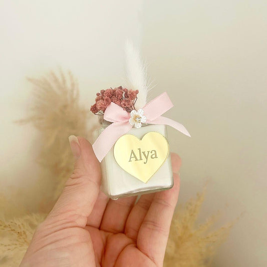 Kirschen-Kerze als duftende, personalisierte Kerze, Gastgeschenk zur Taufe oder zum Geburtstag