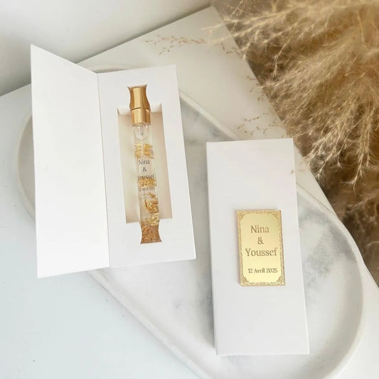 Königlicher Moschus als personalisiertes Moschus-Parfum mit echten Goldflocken – edles Gastgeschenk zur Hochzeit
