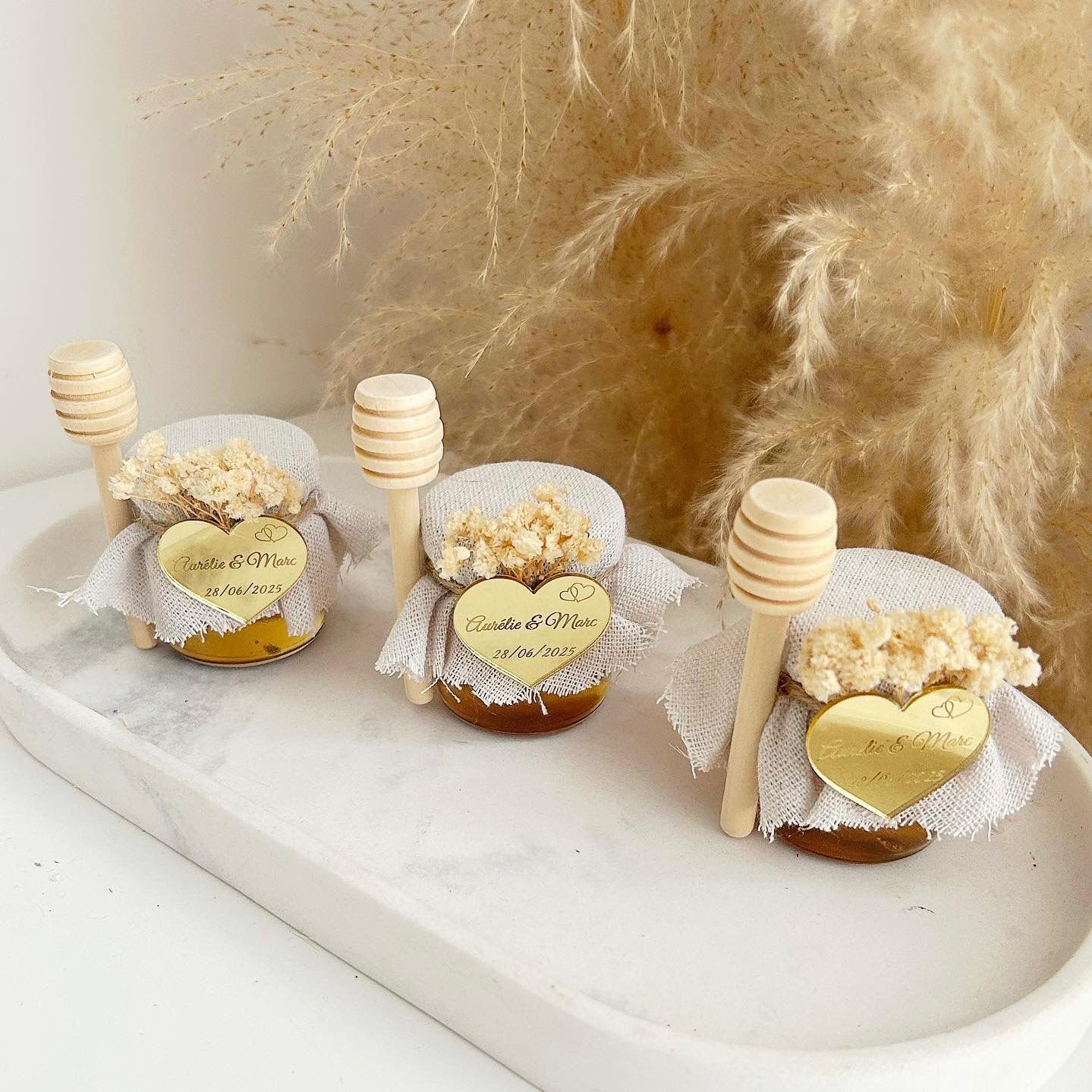 Love Chic Honigglas als Gästegabe, elegantes Gastgeschenk für Hochzeit, Taufe und Kommunion