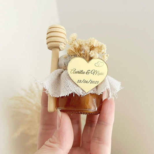 Love Chic Honigglas als Gästegabe, elegantes Gastgeschenk für Hochzeit, Taufe und Kommunion