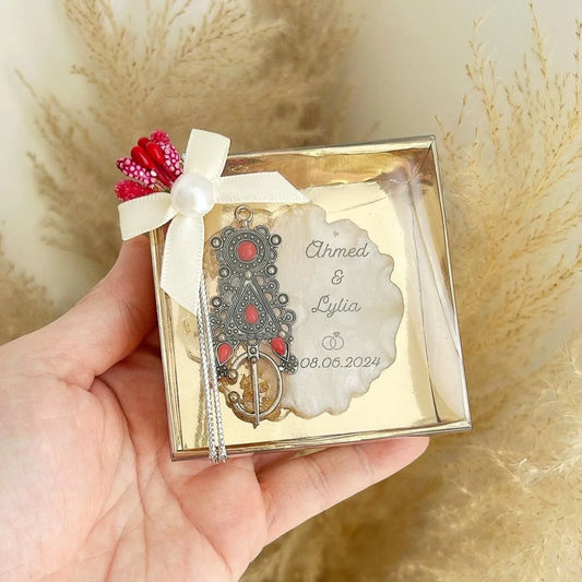 Magnet Berberisch als personalisiertes Gastgeschenk für Hochzeit und Taufe, inspiriert vom berberischen Kulturerbe mit traditionellen Details
