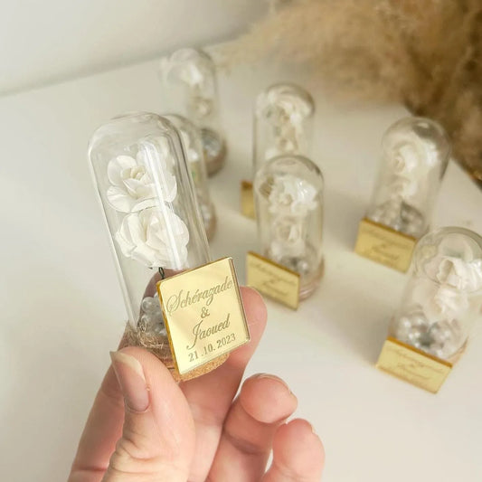 Rosé-Prestige-Glasglocke als personalisiertes Gastgeschenk zur Hochzeit – elegant und hochwertig