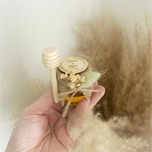 Rustikales Salbei-Honigglas als Gastgeschenk für Hochzeit, Taufe, Kommunion, Beschneidung oder Geburtstag, liebevoll dekoriert