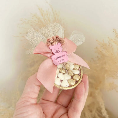 Ballerinen-Zuckermandeln als personalisiertes Gastgeschenk für Kommunion oder Taufe – zart und elegant