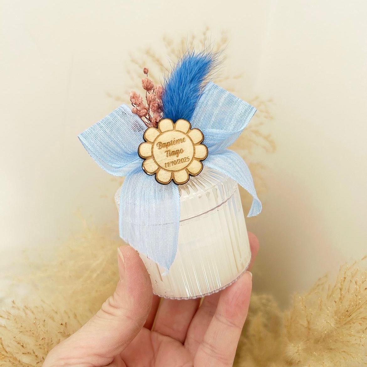 Blauer-Traum-Kerze als duftende, personalisierte Kerze, Gastgeschenk zum Geburtstag, stilvolles Andenken