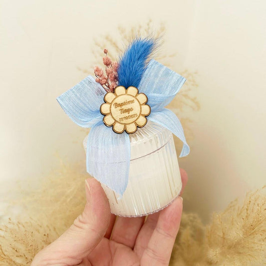 Blauer-Traum-Kerze als duftende, personalisierte Kerze, Gastgeschenk zum Geburtstag, stilvolles Andenken