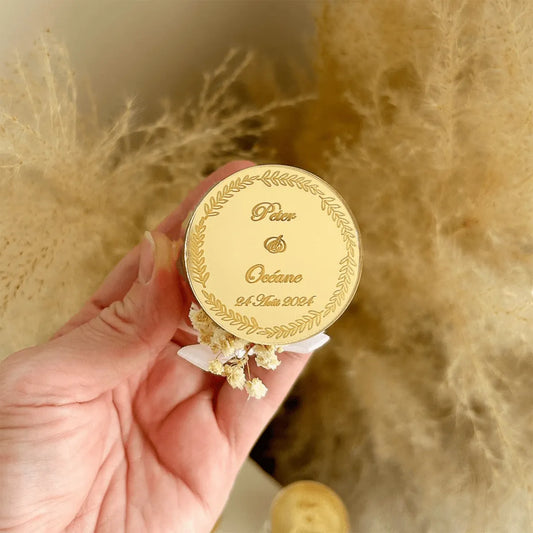 Brillance-Kerze als personalisiertes Gastgeschenk für Hochzeit oder Geburtstag – leuchtend und edel