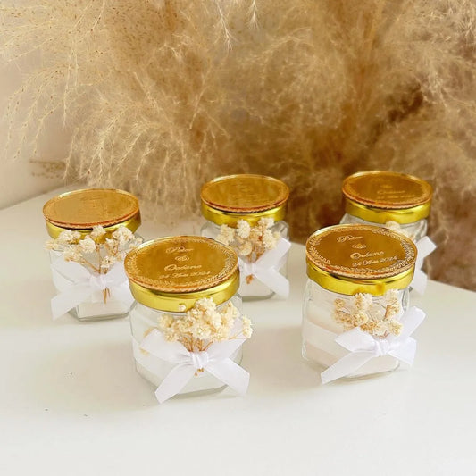 Brillance-Kerze als personalisiertes Gastgeschenk für Hochzeit oder Geburtstag – leuchtend und edel