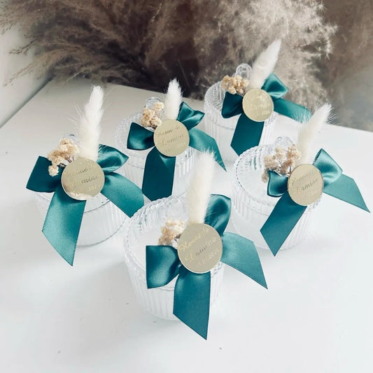 Cristal-Kerze im Kristallglas als personalisiertes Gastgeschenk zur Hochzeit – strahlend und edel