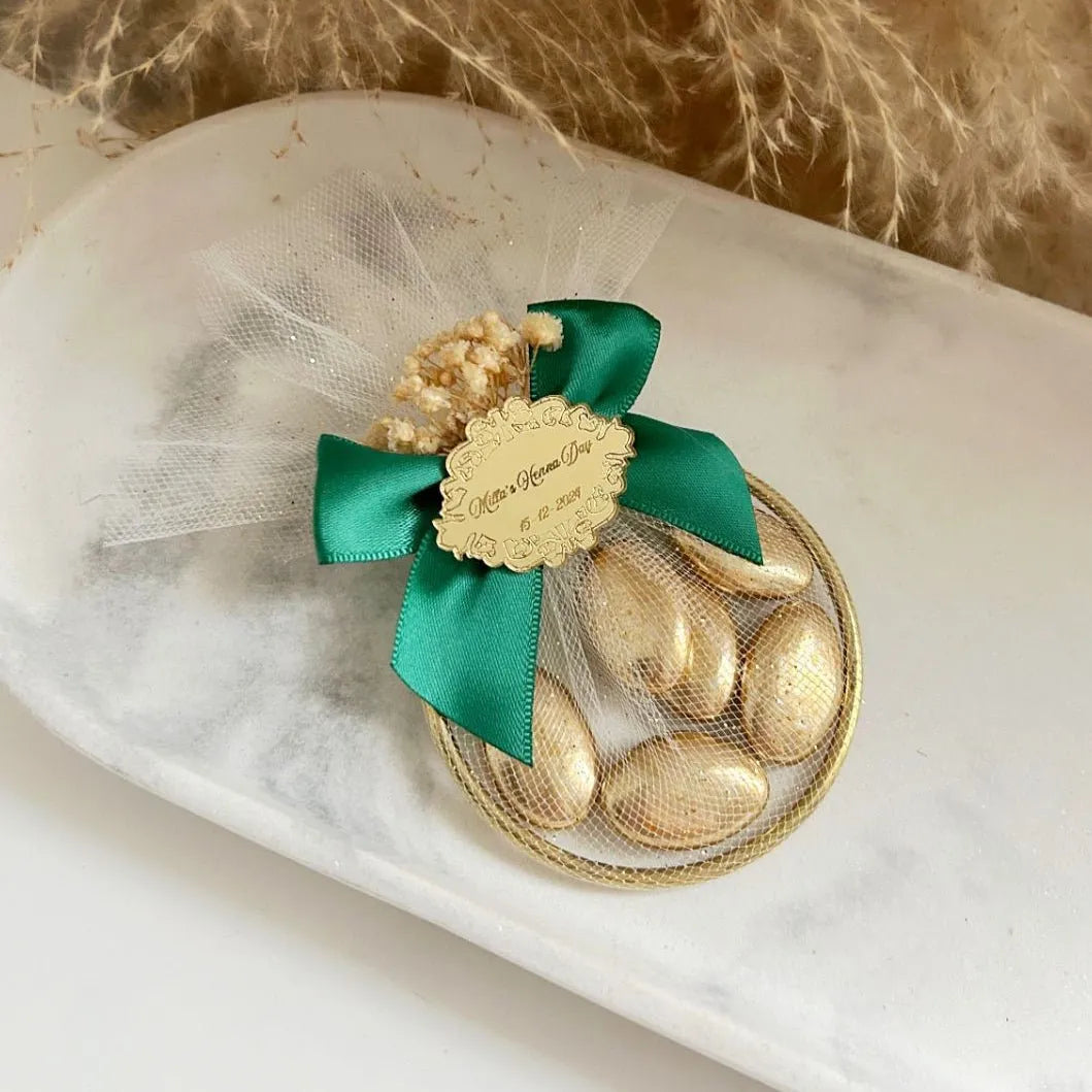 Dubai-Zuckermandeln als luxuriöses Gastgeschenk zur Hochzeit – elegant verpackt