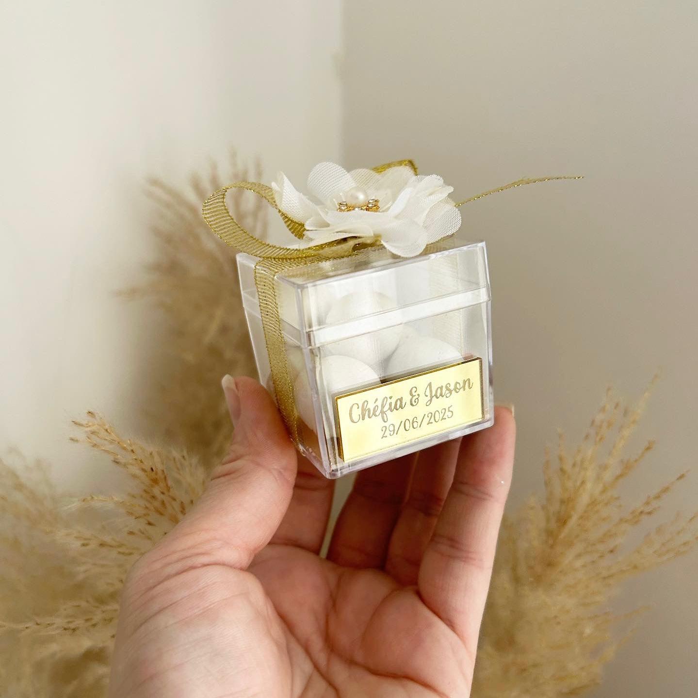 Flower Gold Zuckermandeln als Gästegabe, elegantes Gastgeschenk für Hochzeit, Taufe und Kommunion