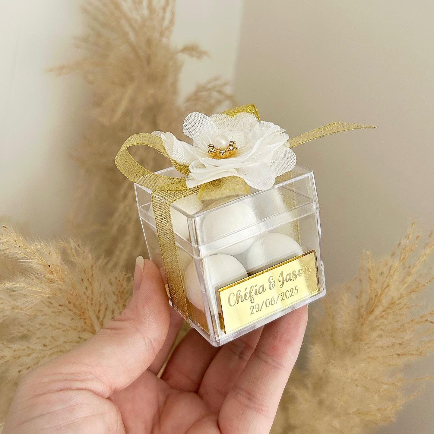 Flower Gold Zuckermandeln als Gästegabe, elegantes Gastgeschenk für Hochzeit, Taufe und Kommunion