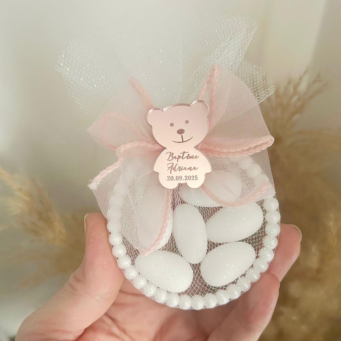 Gastgeschenk zum Geburtstag: Zuckermandeln „Perlen-Ballett“, hochwertig und genussvoll, elegante Tischdeko
