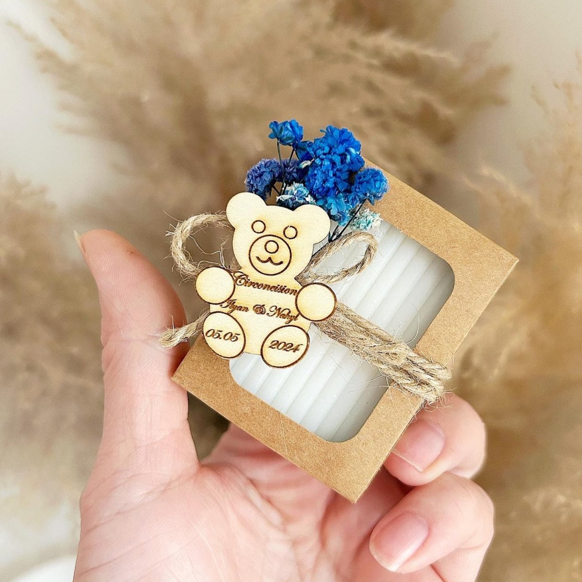 Gastgeschenk Seife im Boho-Stil: Kornblumenseife sorgfältig verpackt – ideal für Hochzeit, Taufe oder Kommunion