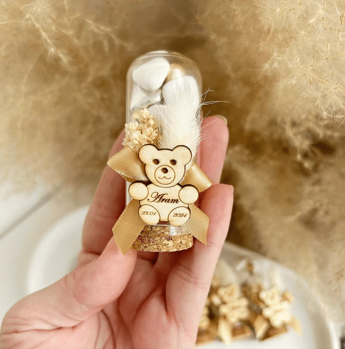 Glöckchen-Zuckermandeln „Bärchen“ als Gastgeschenk zur Kommunion oder Taufe – süß und elegant