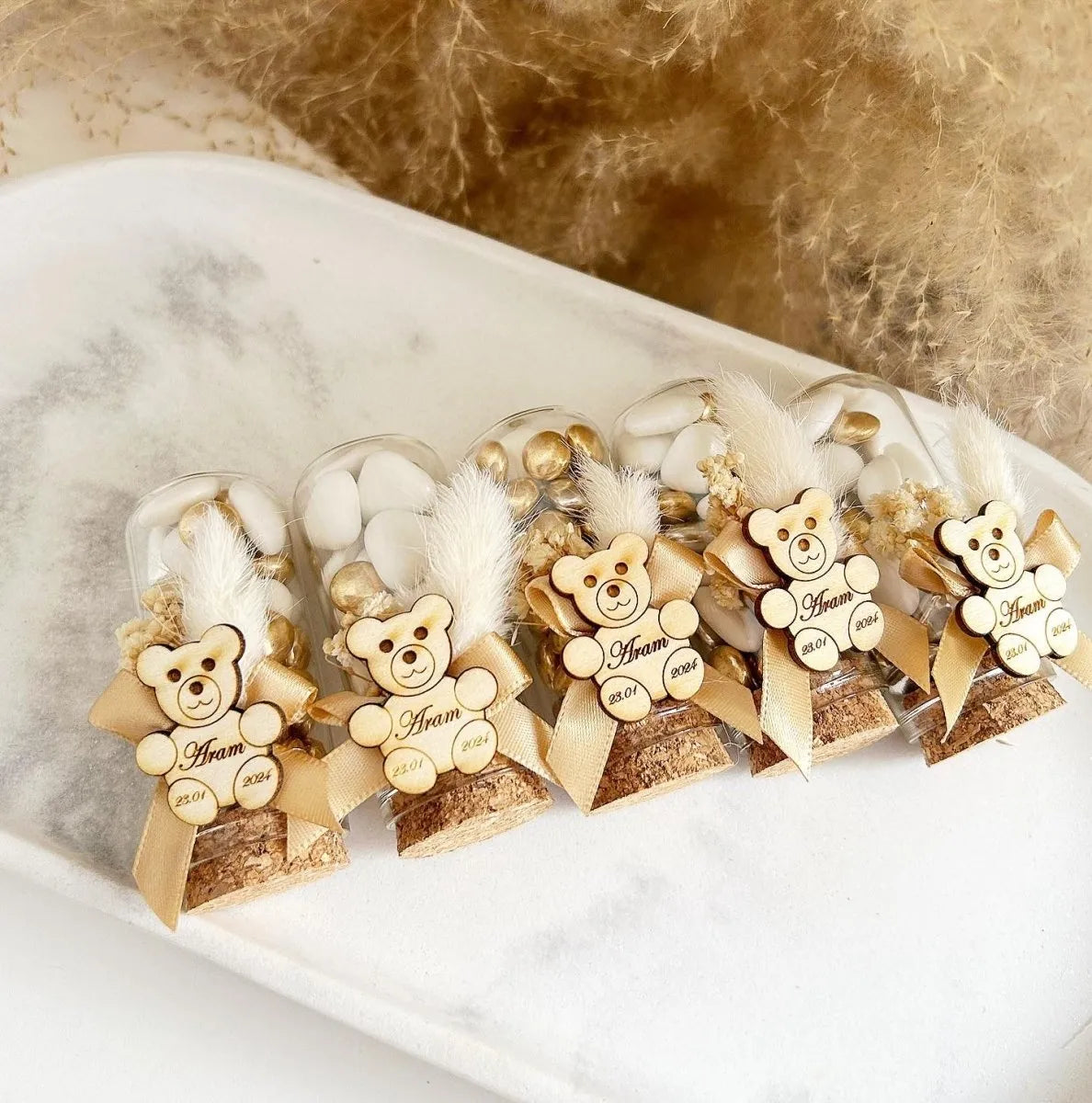 Glöckchen-Zuckermandeln „Bärchen“ als Gastgeschenk zur Kommunion oder Taufe – süß und elegant