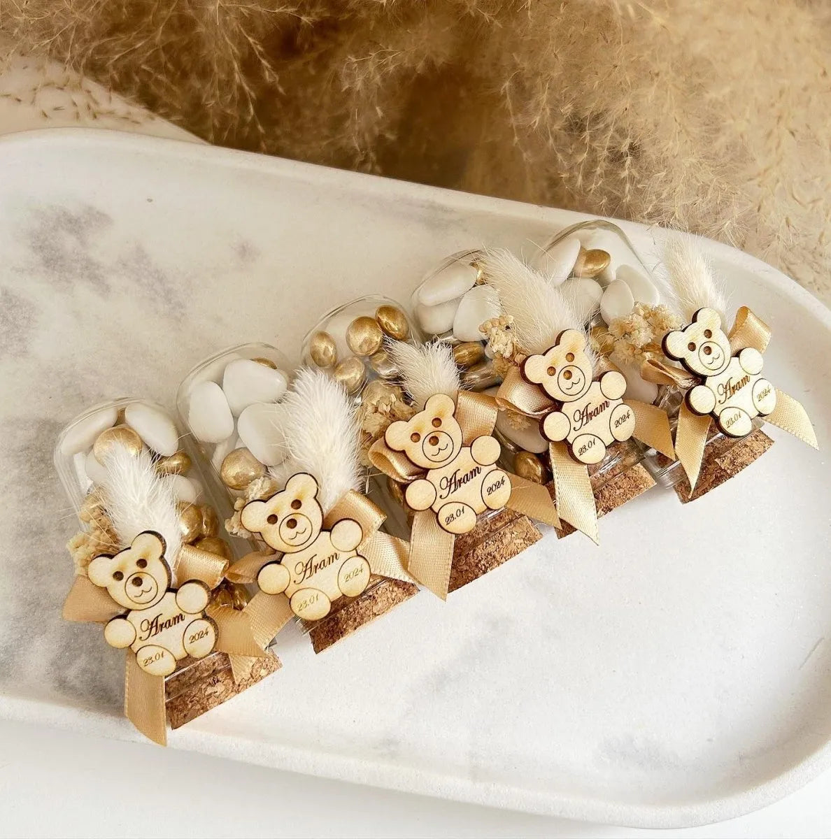 Glöckchen-Zuckermandeln „Bärchen“ als Gastgeschenk zur Kommunion oder Taufe – süß und elegant