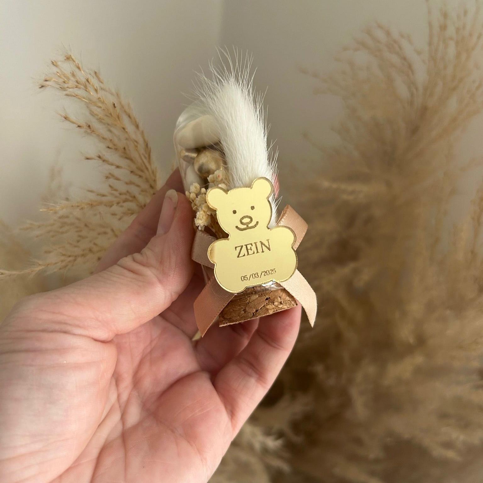 Gold-Teddybär Zuckermandeln als Gastgeschenk zur Taufe, Geburt, zum Geburtstag oder zur Beschneidung, elegant und genussvoll