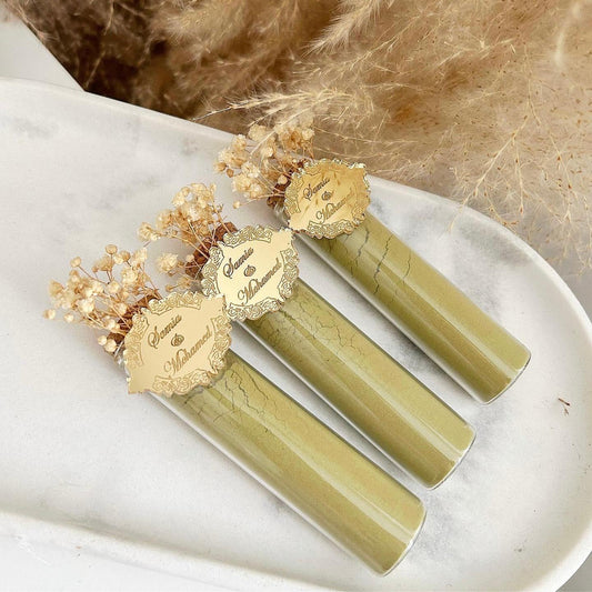 Personalisiertes Henna-Röhrchen Amira, orientalisches Dankeschön für Gäste bei Hochzeit oder Taufe