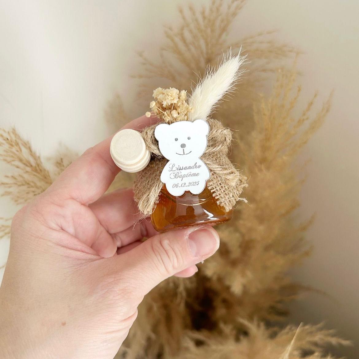 Honigtöpfchen Spiegel-Teddybär als Gästegabe, luxuriöses Gastgeschenk zur Taufe