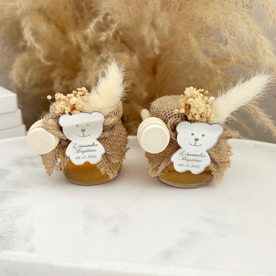 Honigtöpfchen Spiegel-Teddybär als Gästegabe, luxuriöses Gastgeschenk zur Taufe