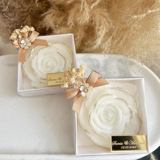 Kerze Goldrose als Gästegabe, elegantes Gastgeschenk für Hochzeit und Taufe im Stil Rose & Gold