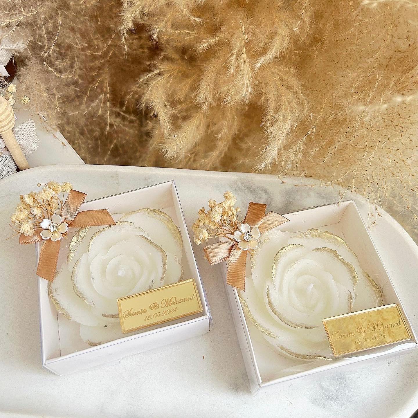 Kerze Goldrose als Gästegabe, elegantes Gastgeschenk für Hochzeit und Taufe im Stil Rose & Gold