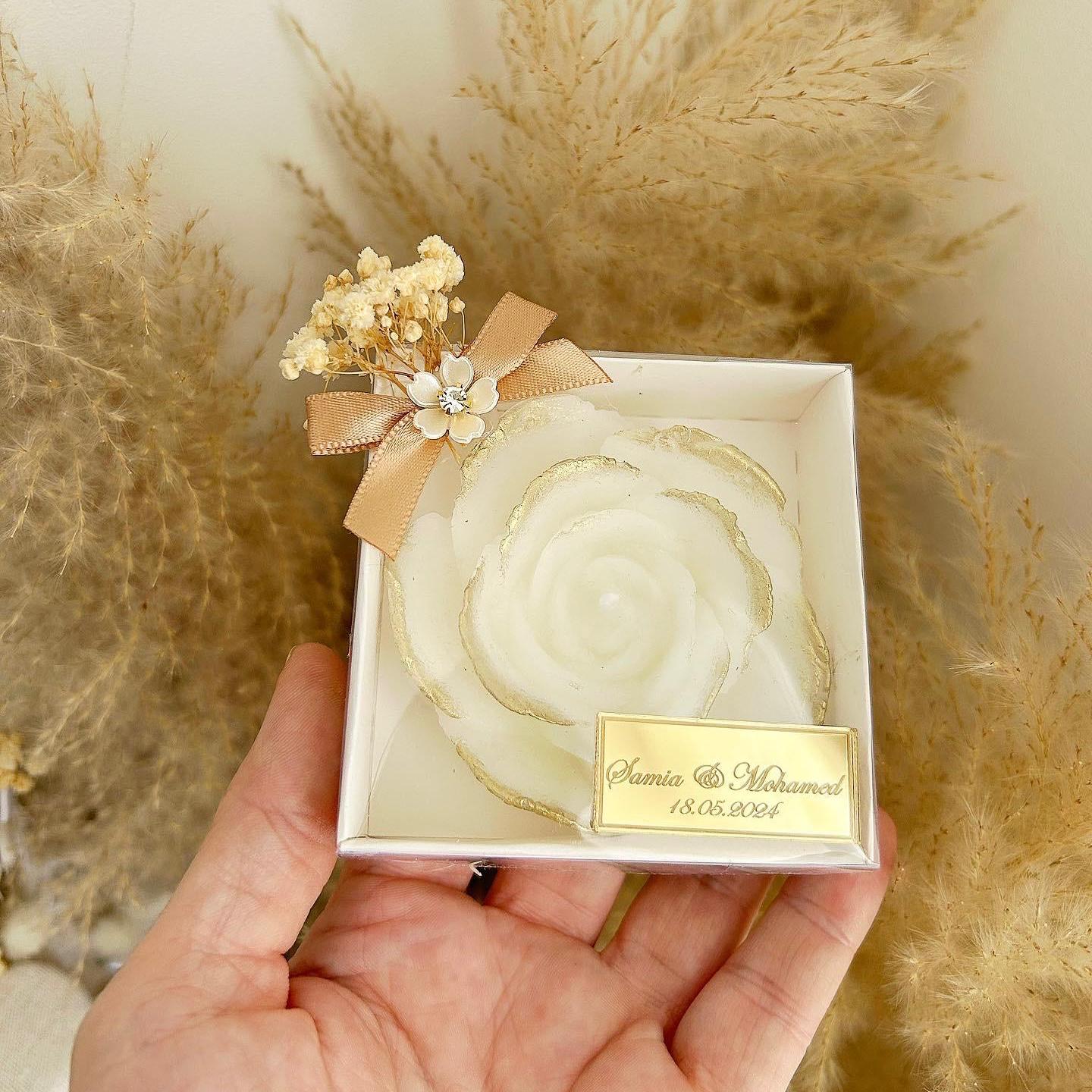 Kerze Goldrose als Gästegabe, elegantes Gastgeschenk für Hochzeit und Taufe im Stil Rose & Gold