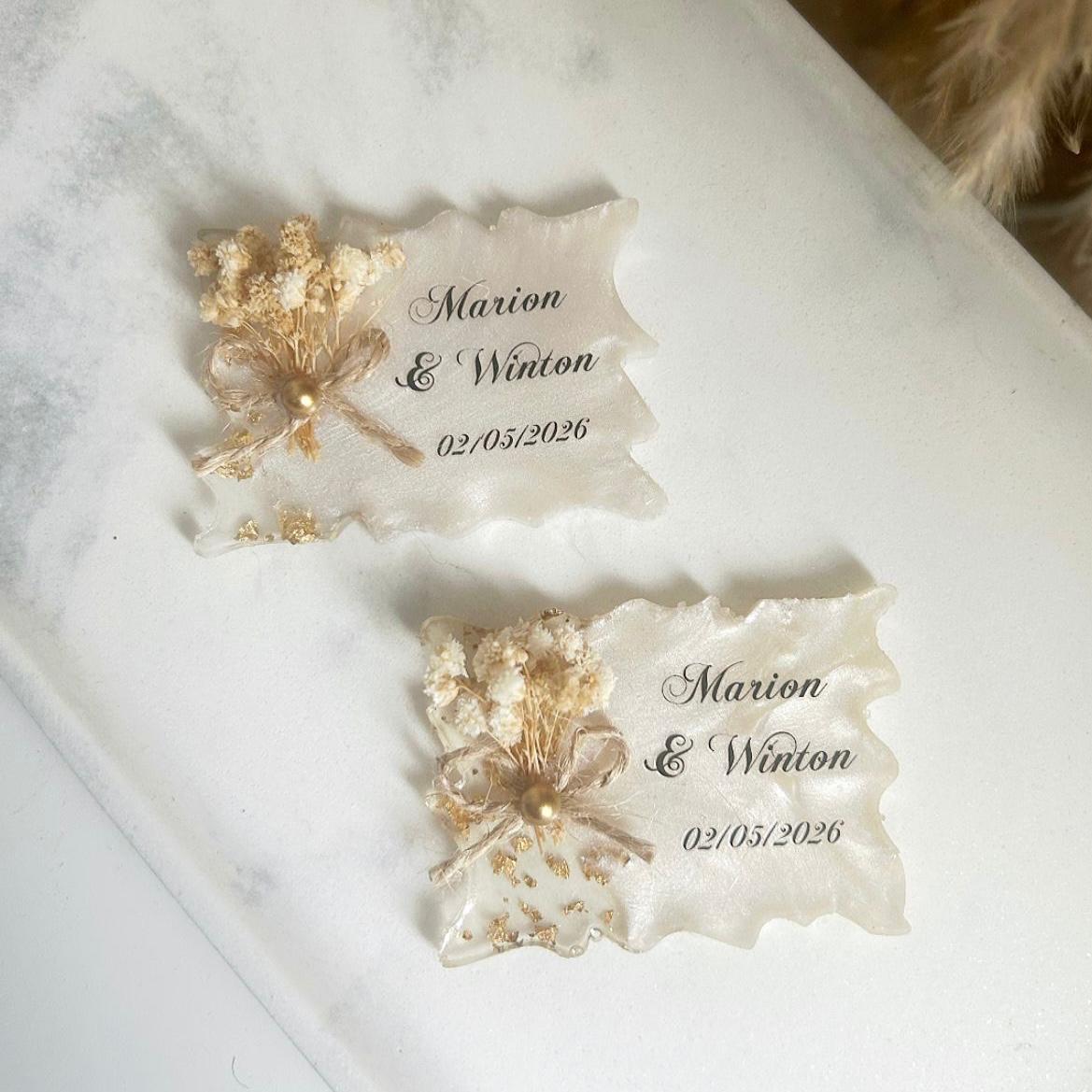 Landschafts-Magnet als Tischdeko zur Hochzeit, personalisiert, stilvolles Dankeschön für Gäste
