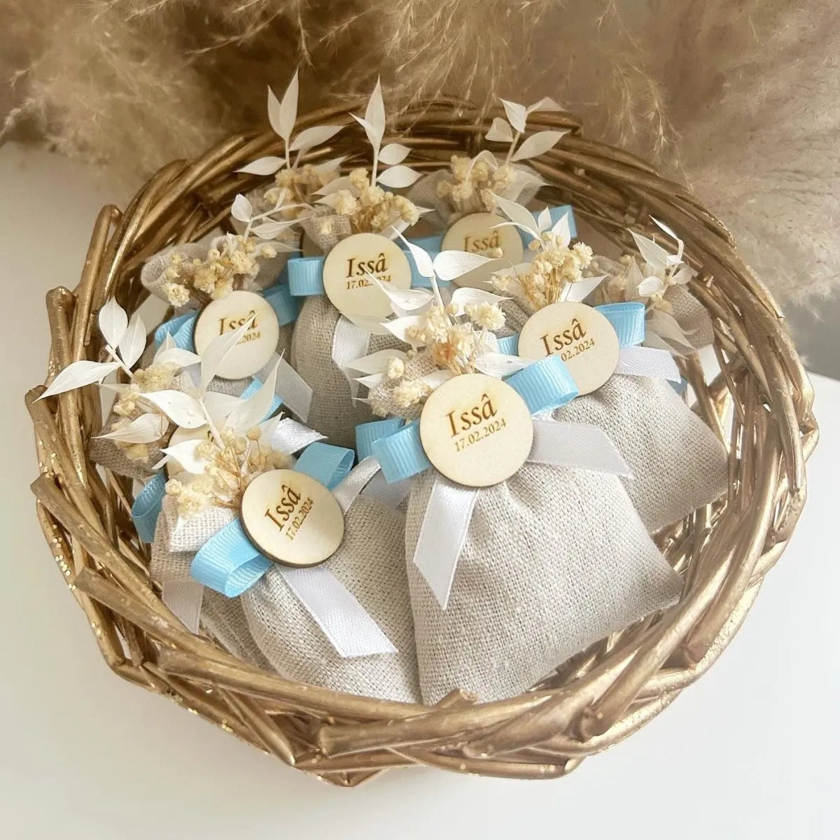 Lavendel-Baby-Beutel als personalisiertes Gastgeschenk zur Taufe – zart und duftend