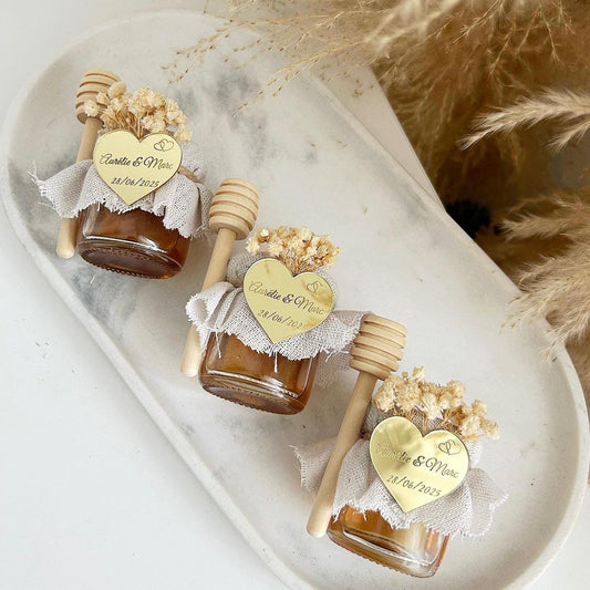 Love Chic Honigglas als Gästegabe, elegantes Gastgeschenk für Hochzeit, Taufe und Kommunion