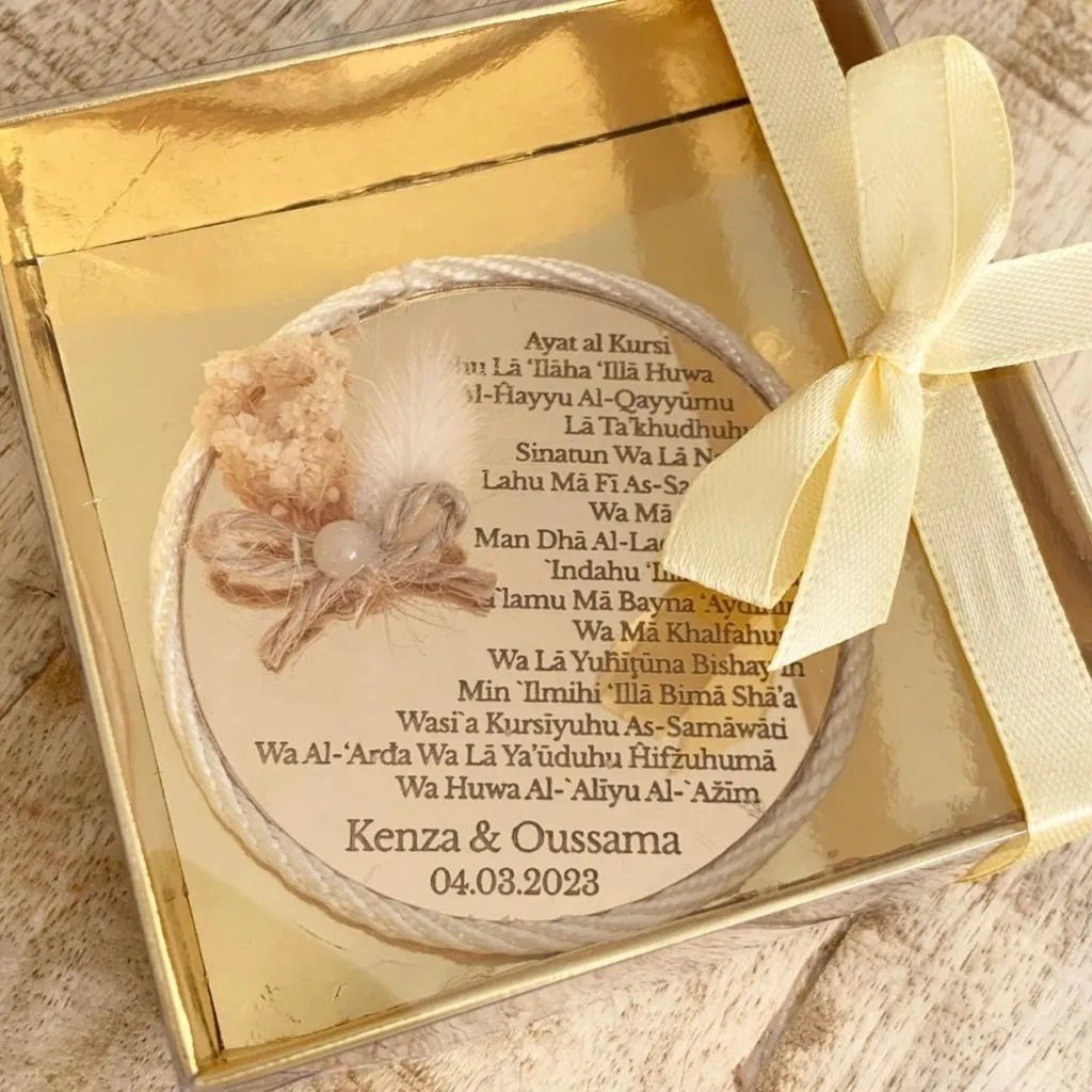 Magnet Ayat al-Kursi als personalisiertes Gastgeschenk zur Hochzeit, graviert und elegant verpackt