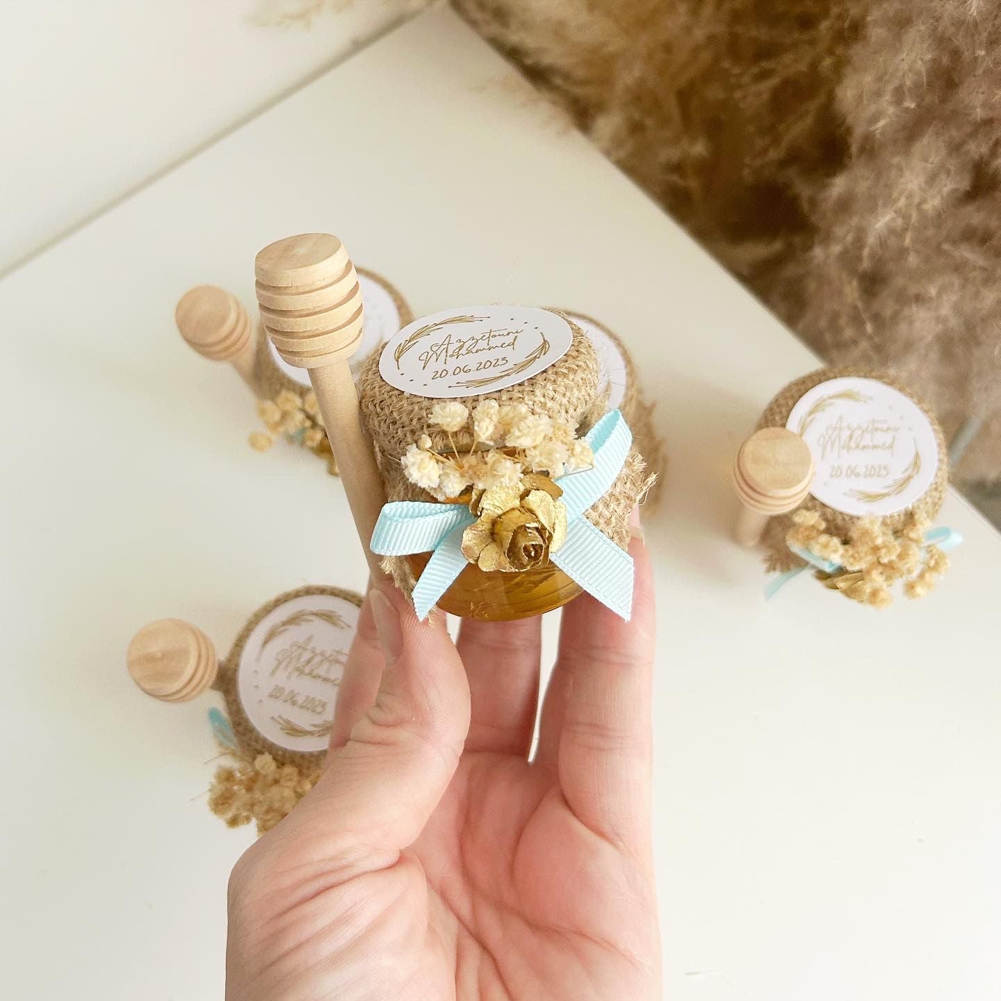 Opéra-Honigglas als personalisiertes Gastgeschenk für Hochzeit, Taufe oder Geburtstag, hochwertiges Andenken