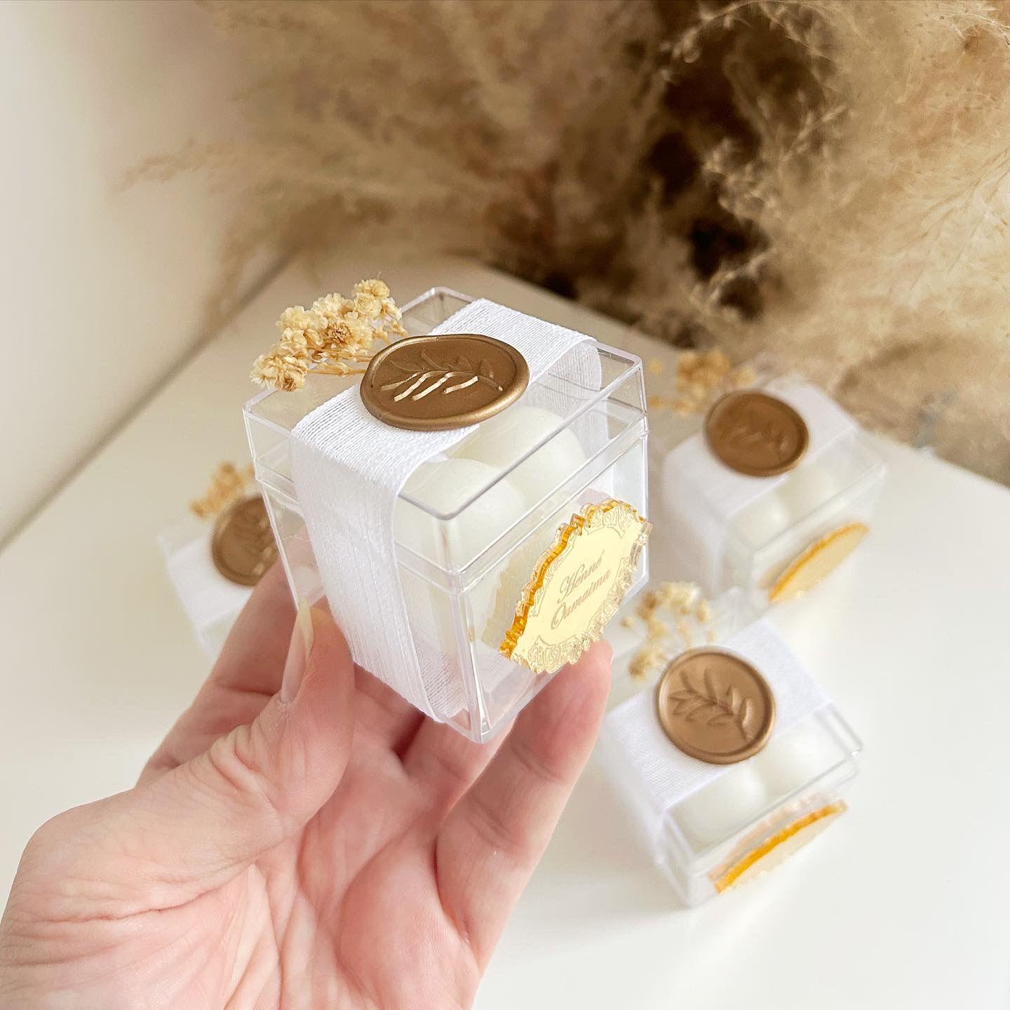 Palais-Kerze als luxuriöse, personalisierte Duftkerze, Gastgeschenk zur Hochzeit, elegante Tischdeko