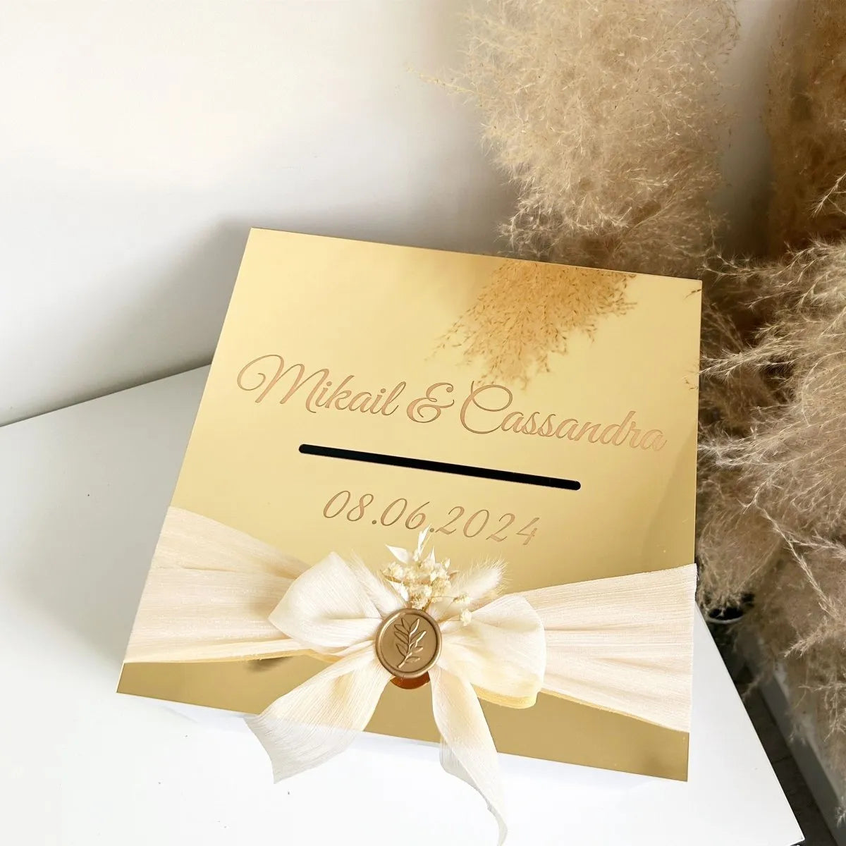 Pergament-Erinnerungsurne personalisiert, elegante Urne für Hochzeit und Taufe zum Sammeln von Karten