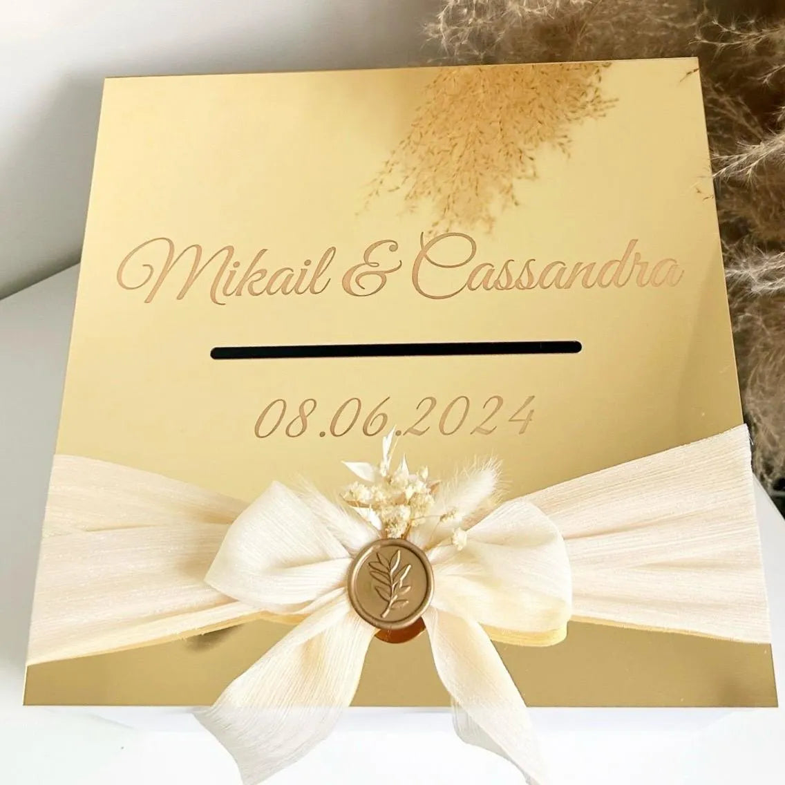 Pergament-Erinnerungsurne personalisiert, elegante Urne für Hochzeit und Taufe zum Sammeln von Karten