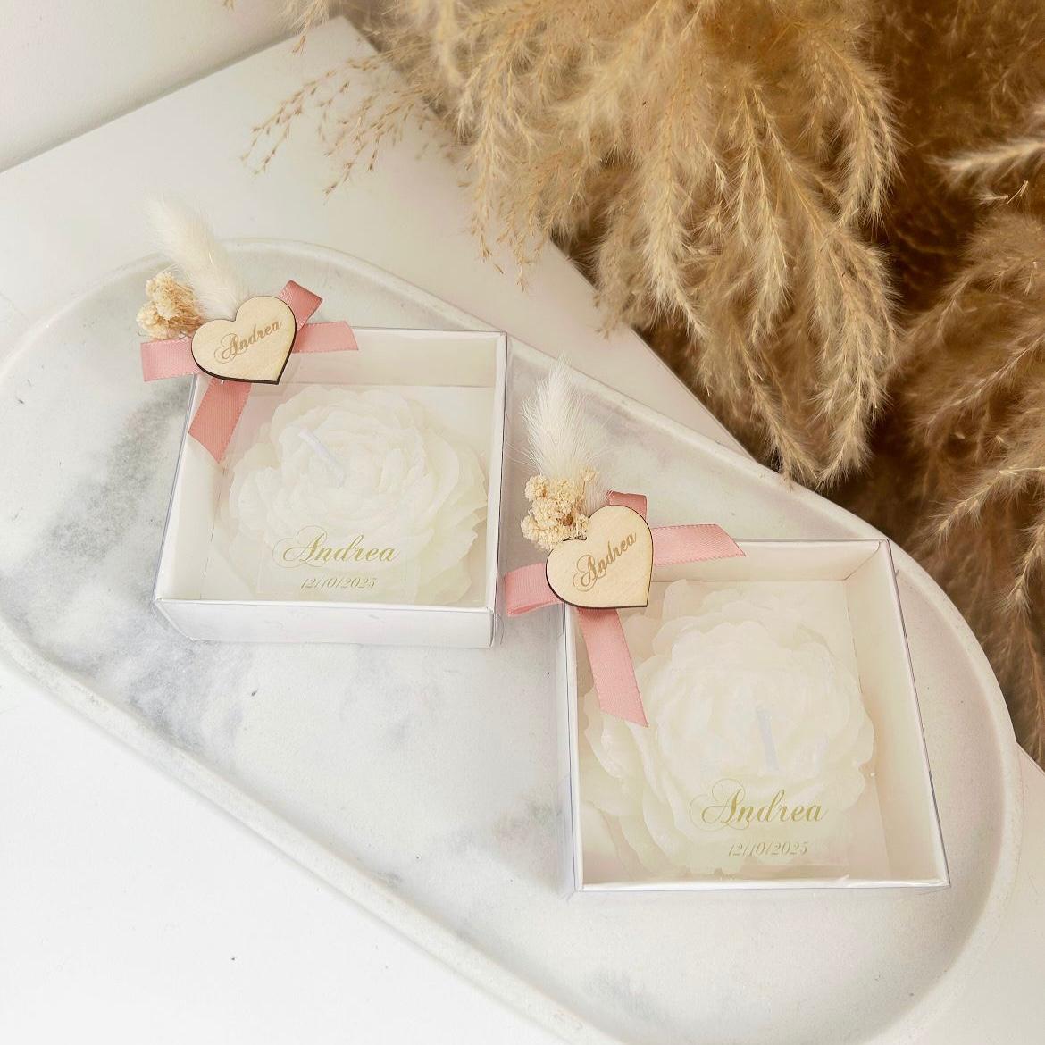 Personalisierte Duftkerze „Wüstenrose-Kerze“ als Gastgeschenk, stilvolles Andenken und liebevolles Dankeschön für Gäste