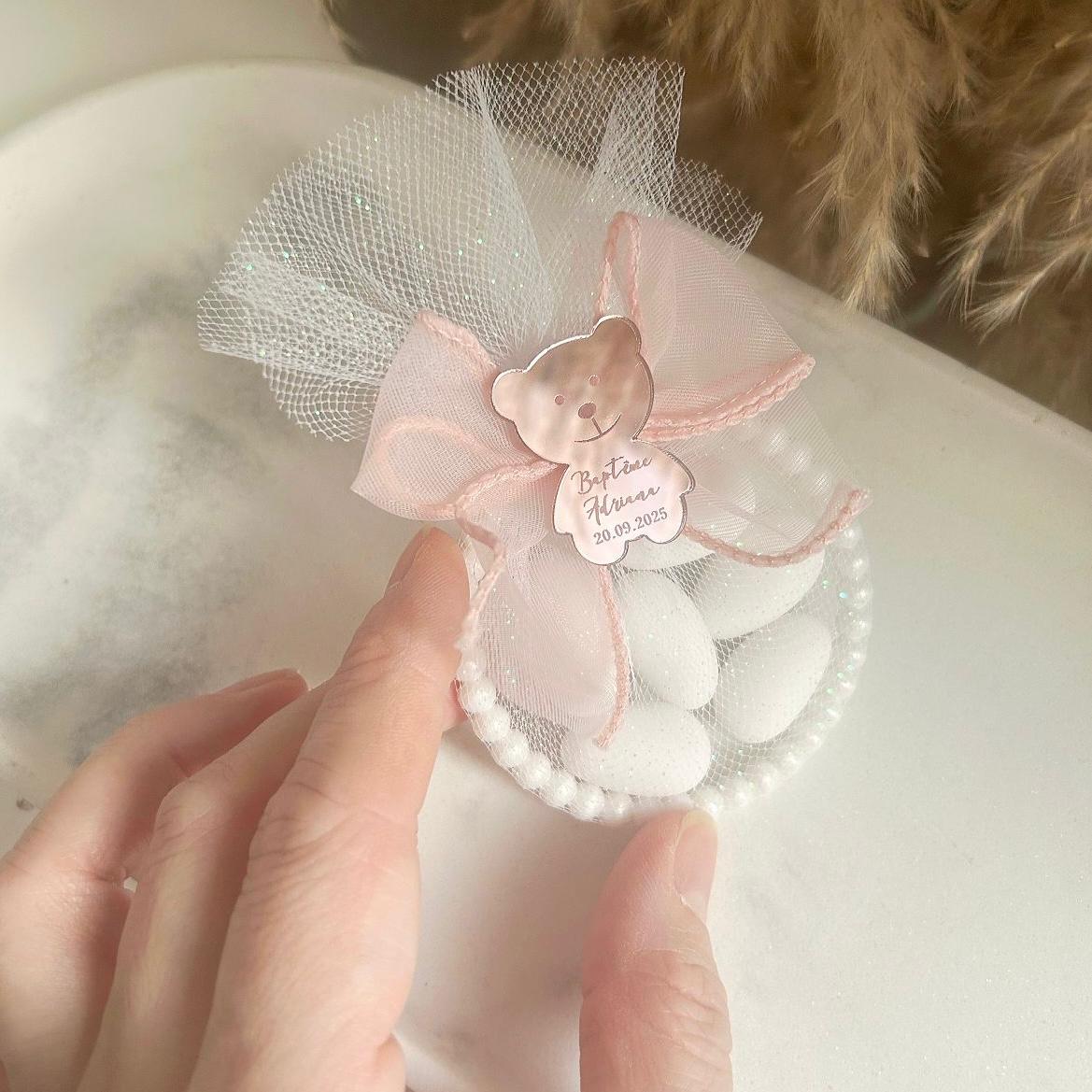 Personalisierte Zuckermandeln „Perlen-Ballett“ als Gastgeschenk zur Taufe oder zum Geburtstag, stilvolles Dankeschön