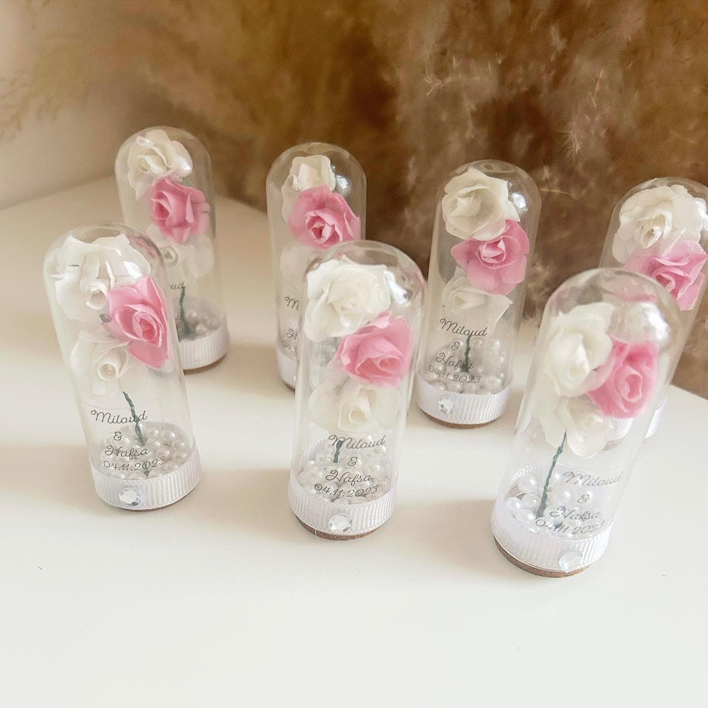 Pinky-Rose-Glasglocke als Gastgeschenk zur Taufe oder Hochzeit, rosafarben, märchenhaft und elegant