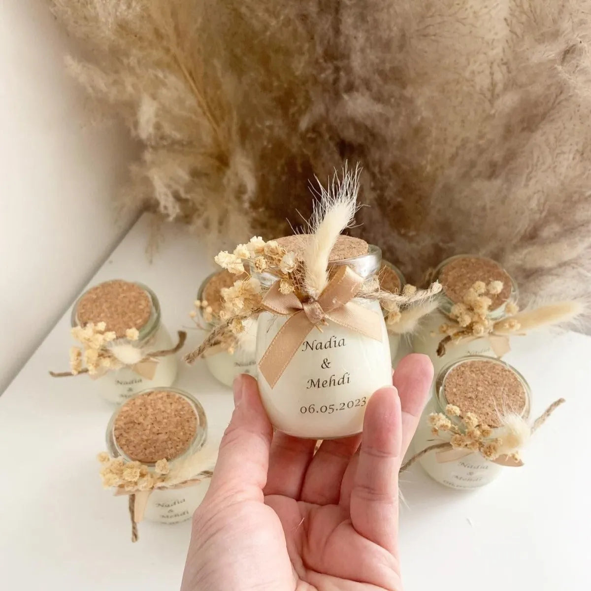 Pocahontas-Kerze als personalisiertes Gastgeschenk – Boho-Chic und natürlich elegant