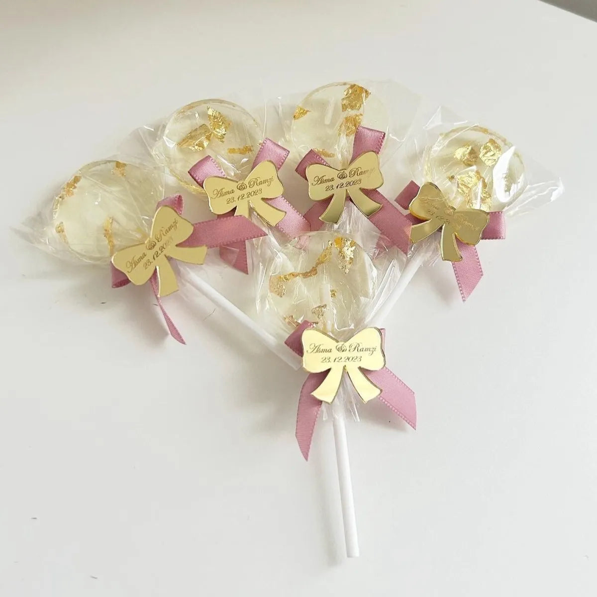 Rosa Minnie-Lutscher als Gästegabe, süßes Gastgeschenk für Hochzeit und Taufe