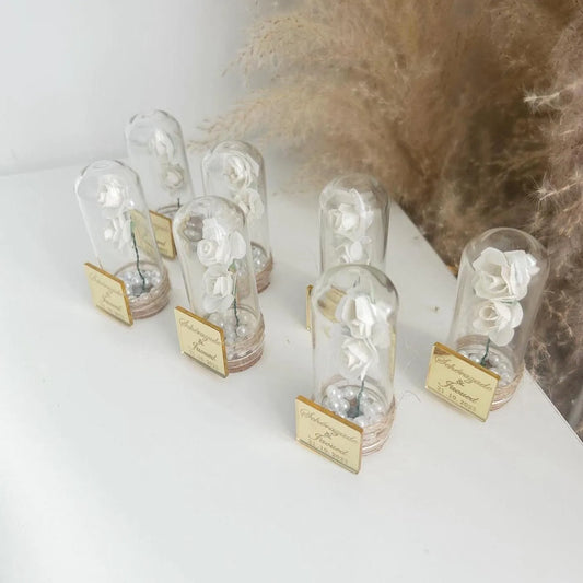 Rosé-Prestige-Glasglocke als personalisiertes Gastgeschenk zur Hochzeit – elegant und hochwertig