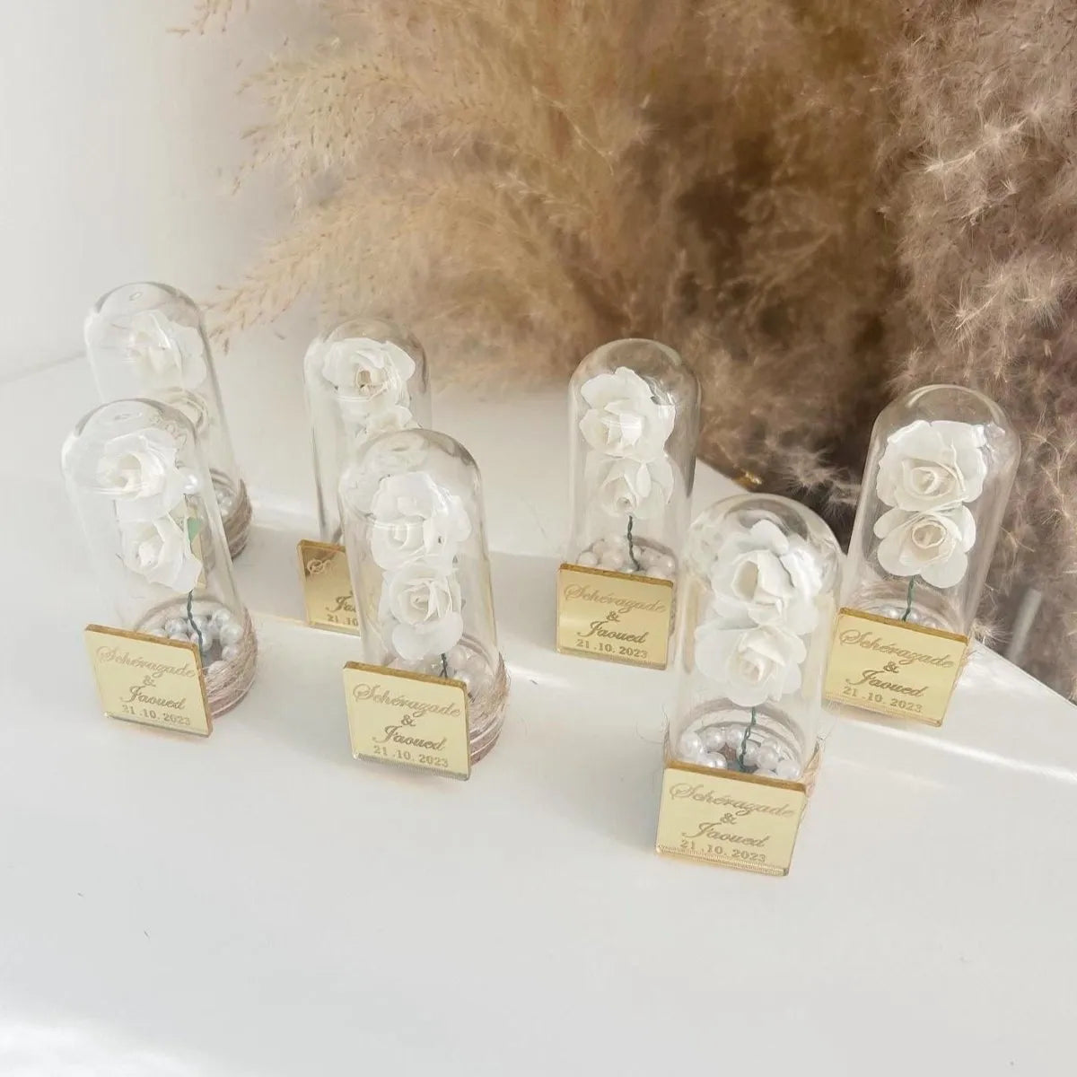 Rosé-Prestige-Glasglocke als personalisiertes Gastgeschenk zur Hochzeit – elegant und hochwertig