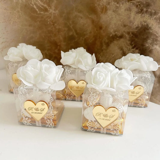 Rosita-Zuckermandeln als personalisiertes Gastgeschenk zur Hochzeit – elegante Verpackung