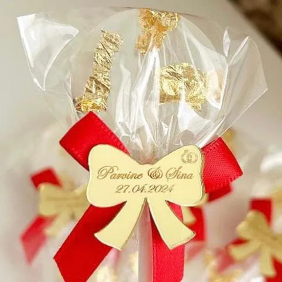 Roter Minnie-Lutscher als Gästegabe, süßes Gastgeschenk für Hochzeit und Taufe