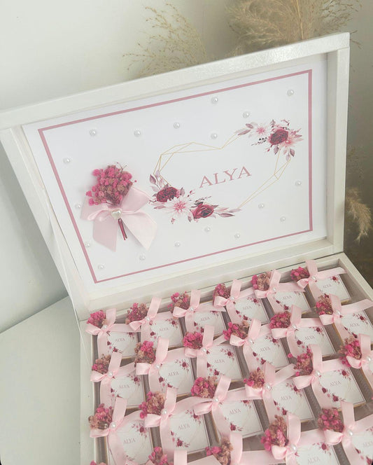 Schokoladenbox Baby Mädchen als Gästegabe, süßes Gastgeschenk für Geburtstag und Taufe