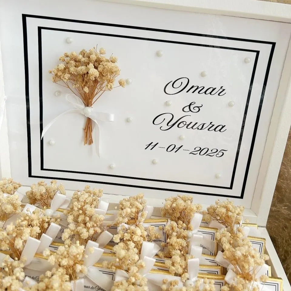 Schokoladenbox „Flora“ als personalisiertes Gastgeschenk-Set zur Hochzeit – elegant präsentiert